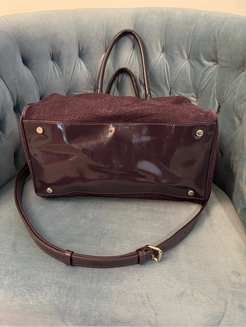 Cole Haan Plum Croc-Embossed Satchel with Detachable Strap